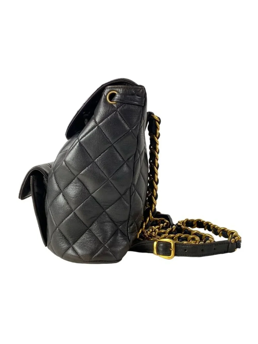 Chanel Backpack Quilted Black Chain Shoulder Gold Lambskin